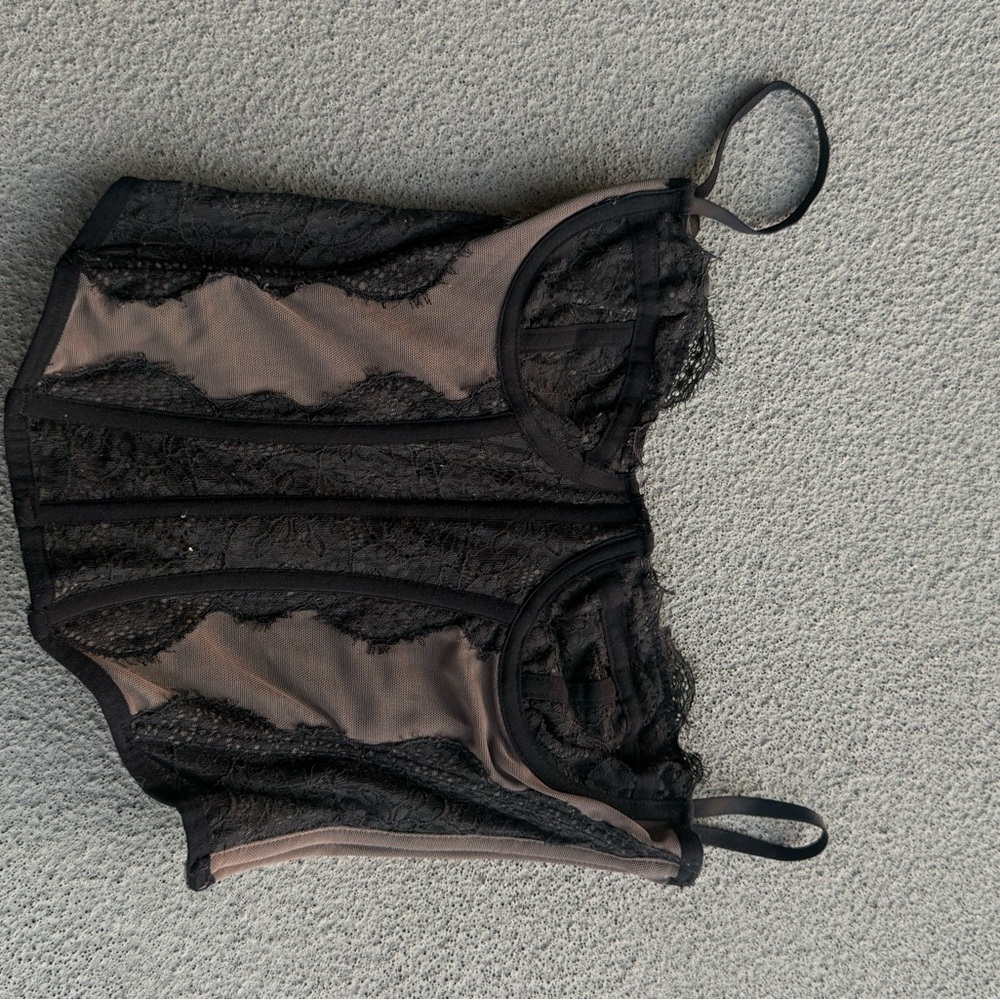 Urban Outfitters Black Lace Crop Top with Nude Panels